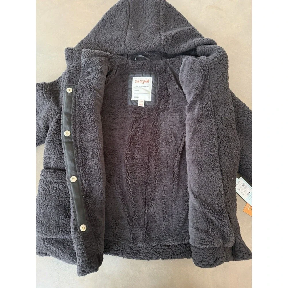 Girls' Faux Shearling Jacket Cat & Jack Black size M jacket coat hooded cozy top
